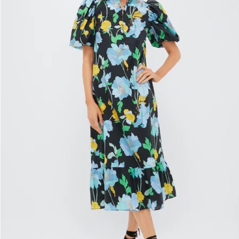Hyacinth Floral Puff Sleeve Midi Dress